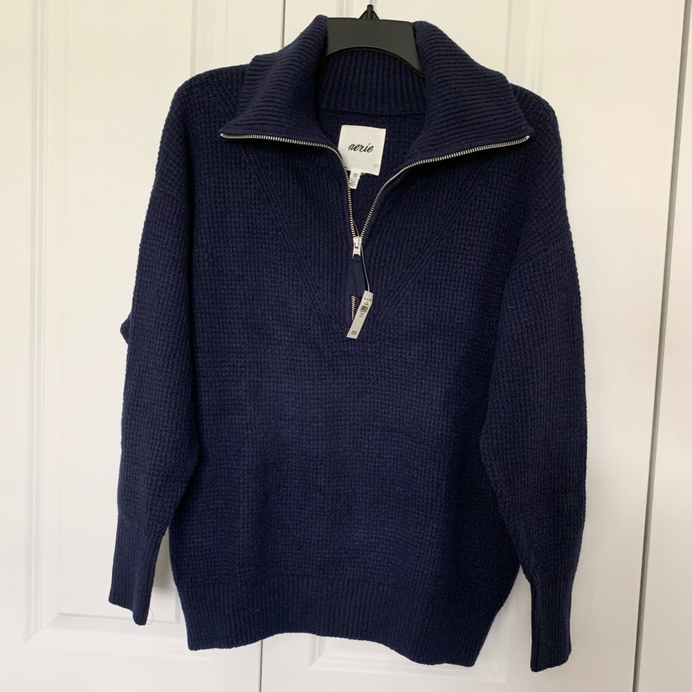 NWT. Aerie. Waffle Quarter Zip Sweater